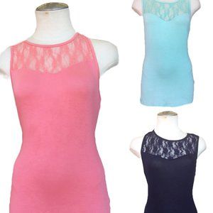 BUNDLE 3 $12 Long Top Tank Sleeveless Lace /Spandex Casual Colors Various